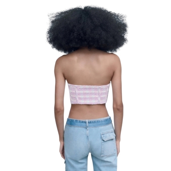 Zara Womens Textured Corset Pink Purple Tweed Top Size M - Picture 5 of 16